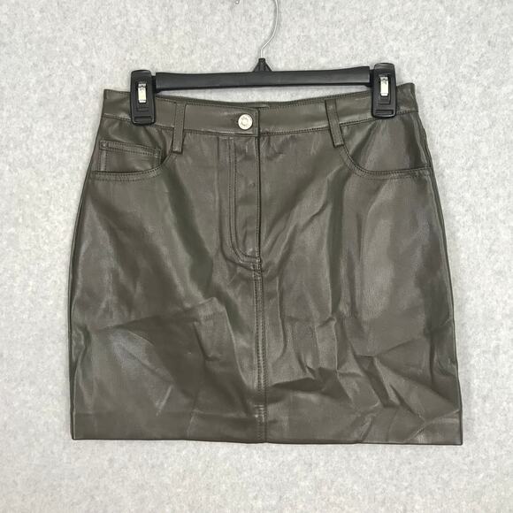 90s Y2K Truth Faux Leather Skirt Green Mini Academia Festival Western Army Olive - Picture 1 of 9